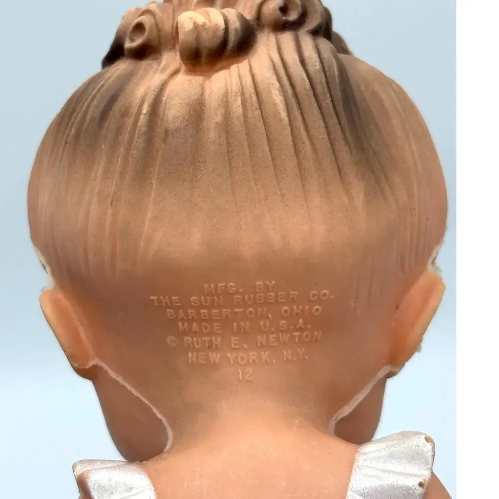 Vintage Ruth B. Newton Sun Rubber Co. Girl in Pink & White Dress, Squeaky Doll